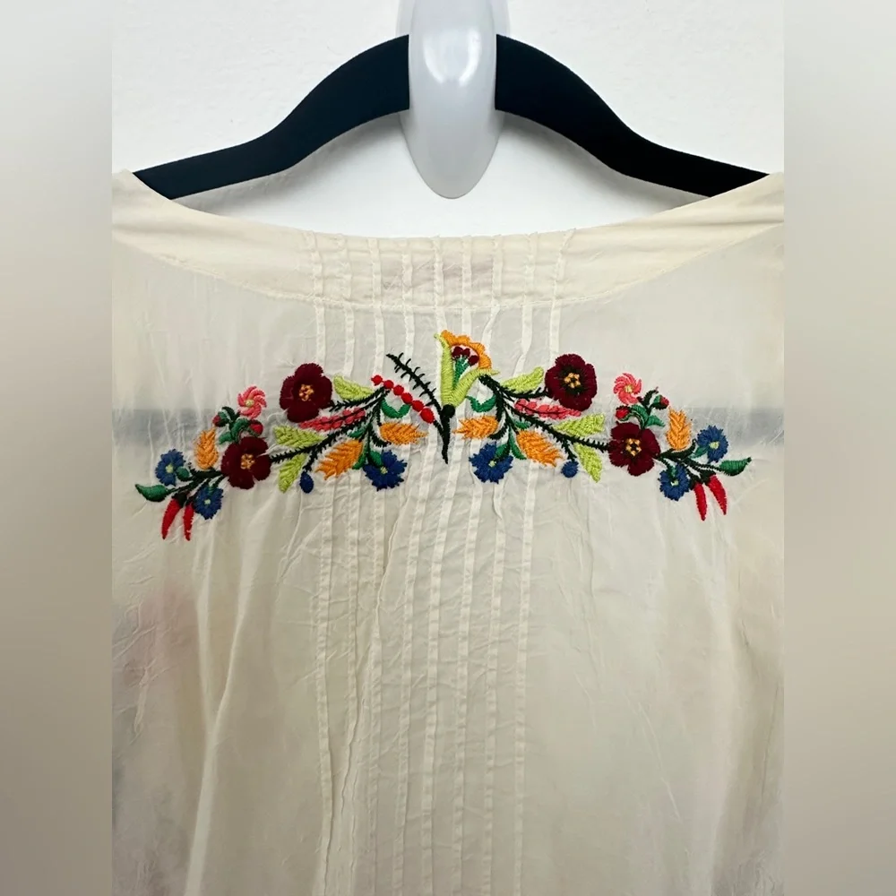 Johnny Was Ivory Floral Embroidered Tunic Top Womens  Cupra Sheer 2X - Picture 12 of 14